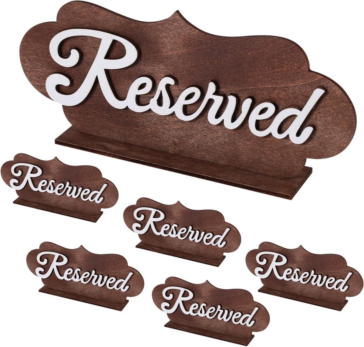 6x Houten Gereserveerde Borden met Voet voor Bruiloft en Diner - Dubbelzijdig Zitplaats Tafelbord