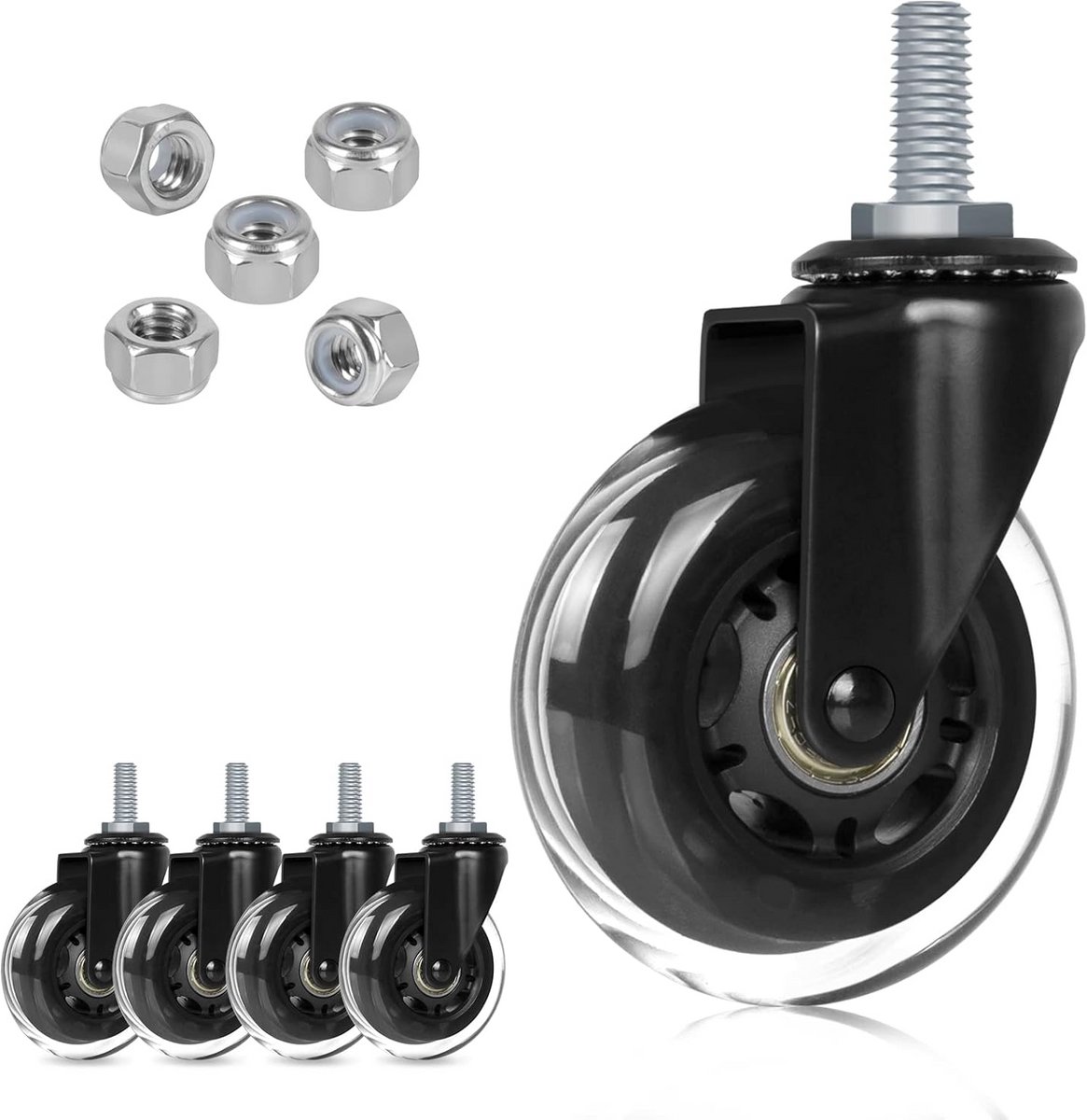 Zwenkwielen voor Bureaustoel 75mm met Schroefdraad 5/16" - Set van 5