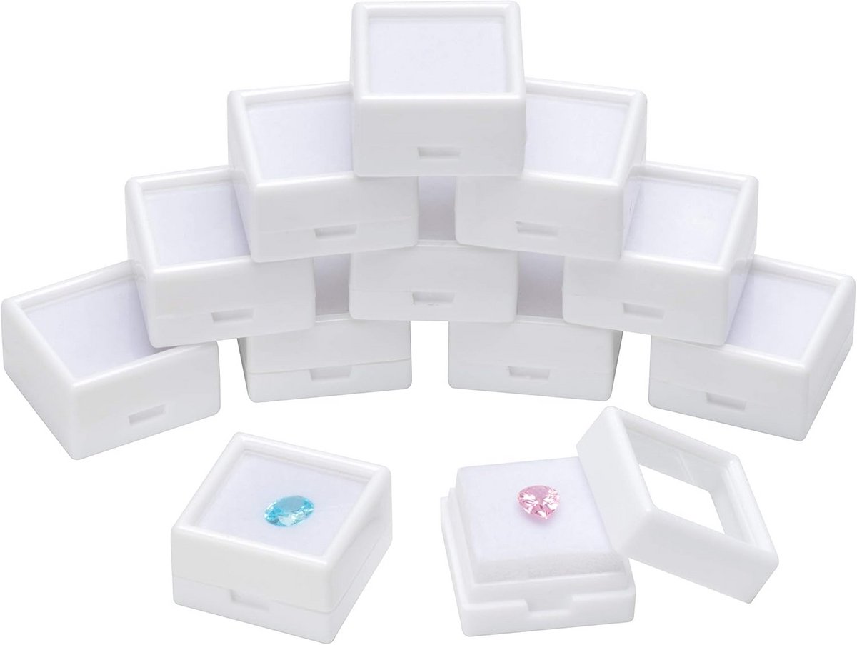 Set van 12 Edelsteen Display Doosjes met Glazen Deksel voor Sieraden en Diamanten
