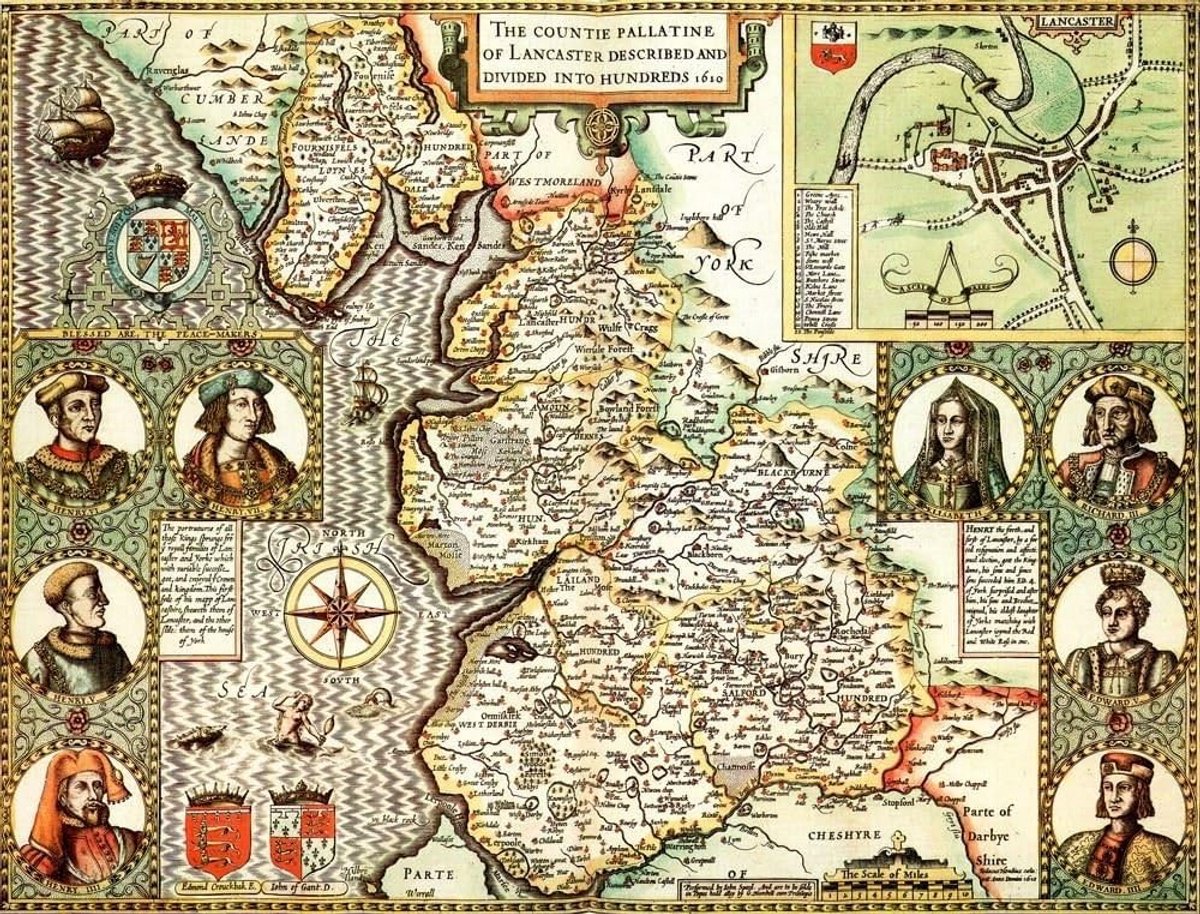 Historische Kaart Puzzel 1000 Stukken - Lancashire Plattegrond Legpuzzel