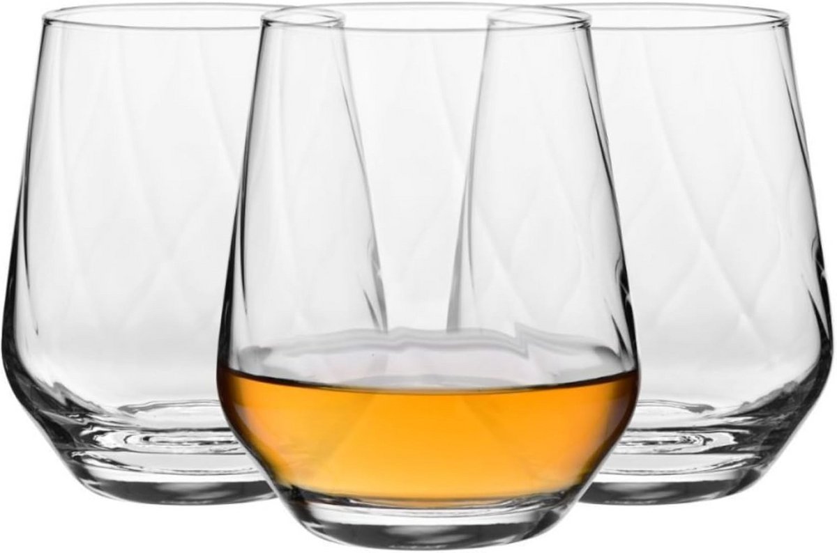 Set van 3 Gestructureerde Drinkglazen 400 ml - Water, Sap, Wijn en Cocktailglazen - Vaatwasmachinebestendig