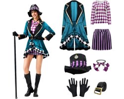 Luxe Hoedenmaker Kostuum Dames - Compleet 7-delig Feest & Carnaval Outfit