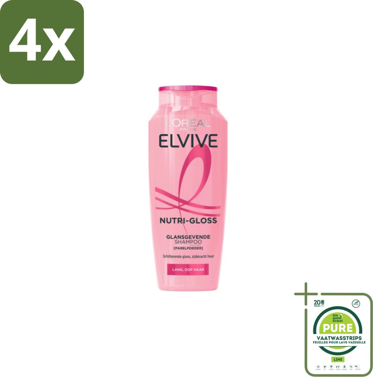 L'Oréal Elvive Nutri Gloss Shampoo 250 ml - Voordeelverpakking - 4 stuks - Lang haar - Glans