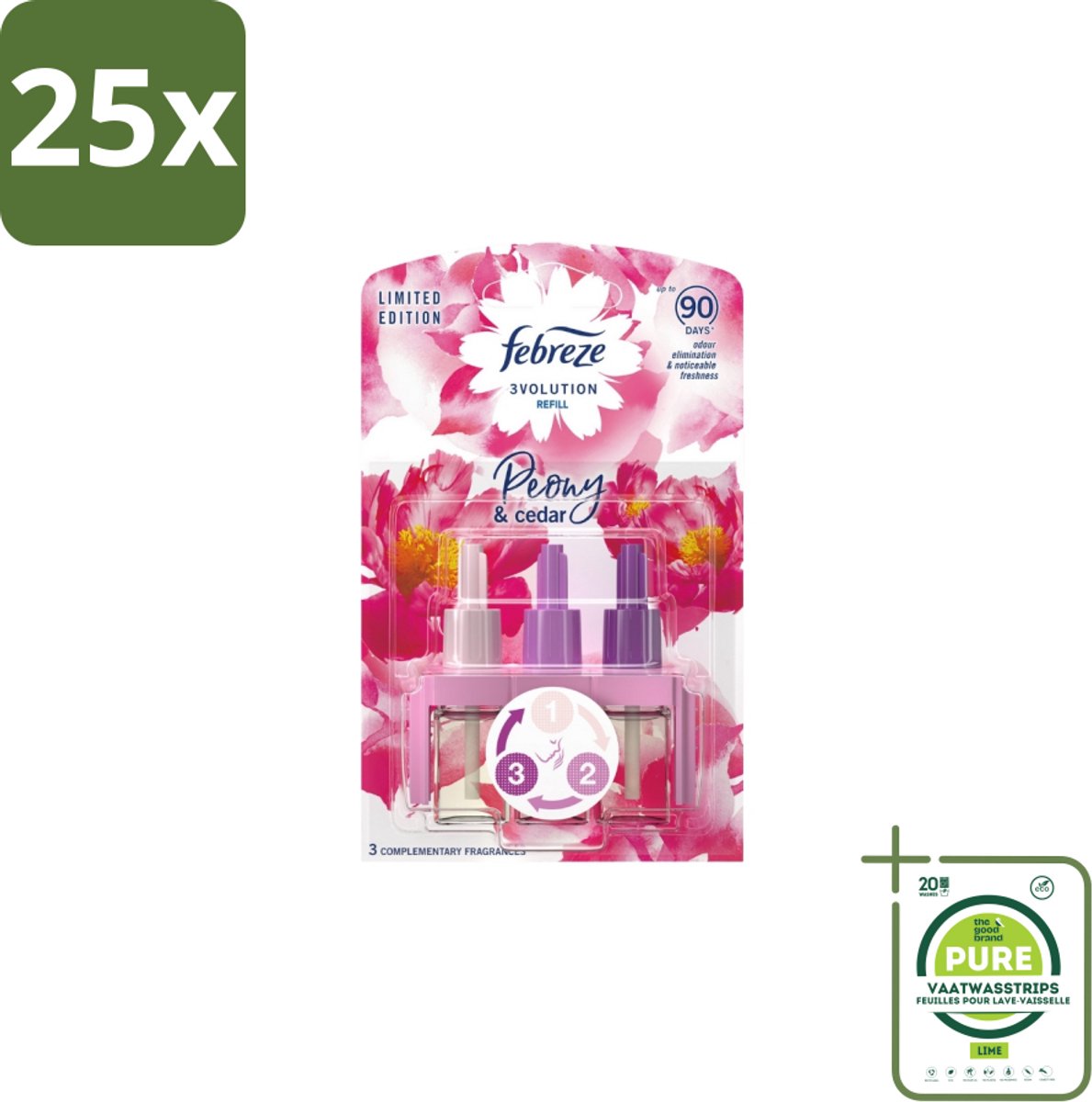 25 x Ambi Pur – Luchtverfrisser – 3Volution Peony & Cedar – Langdurig - Grootverpakking - Luchtverfrisser - Geurverwijdering - Elektrische Diffuser - Geurautomatisch - Frisheid