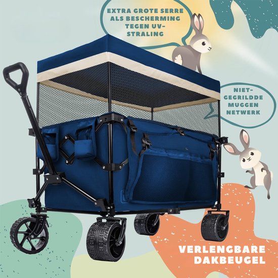 Aura® Bolderkap Opvouwbaar Luchtbanden - Bolderkar - Bolderkar Opvouwbaar - Blauw - 90cm x 50cm x 10cm — afbeelding 5