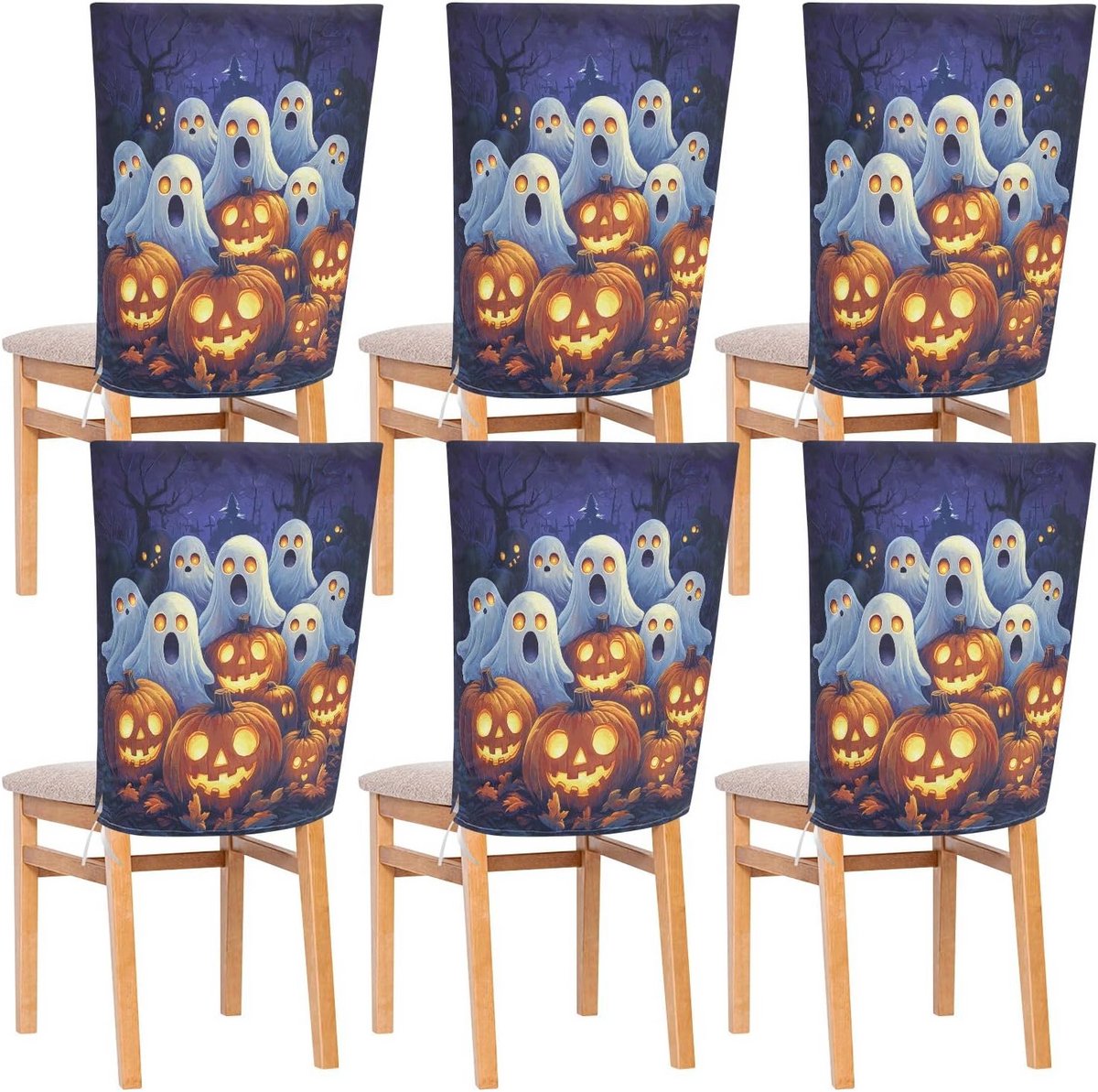 Leuke Halloween Pompoen Stoelhoezen voor Eetkamerstoelen - 6 Stuks