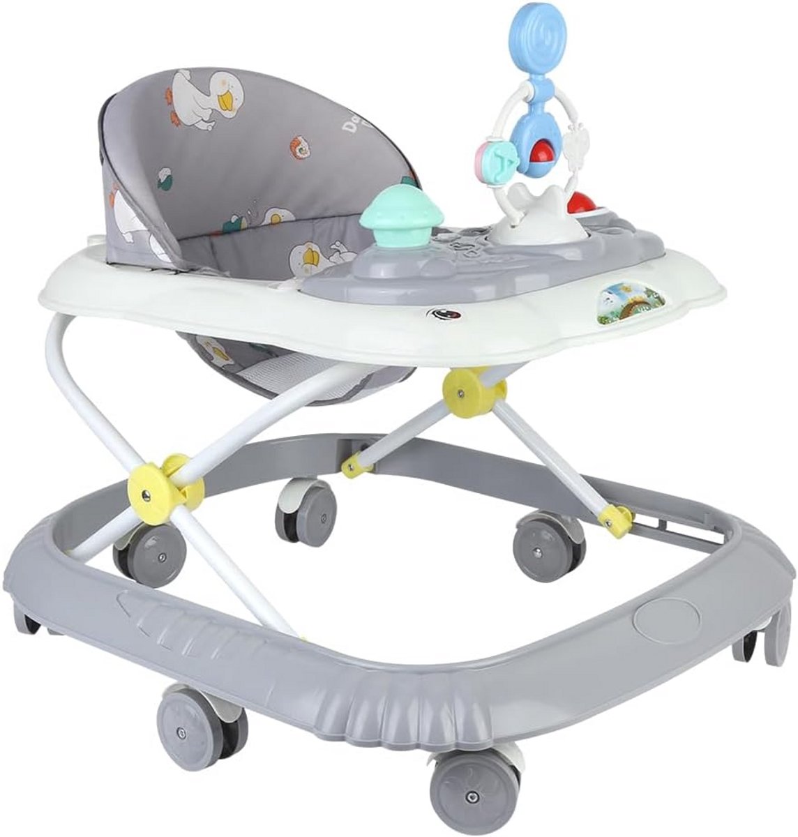 4-in-1 Loopwagen voor Baby 6-18 Maanden met Muziekbord en In Hoogte Verstelbaar