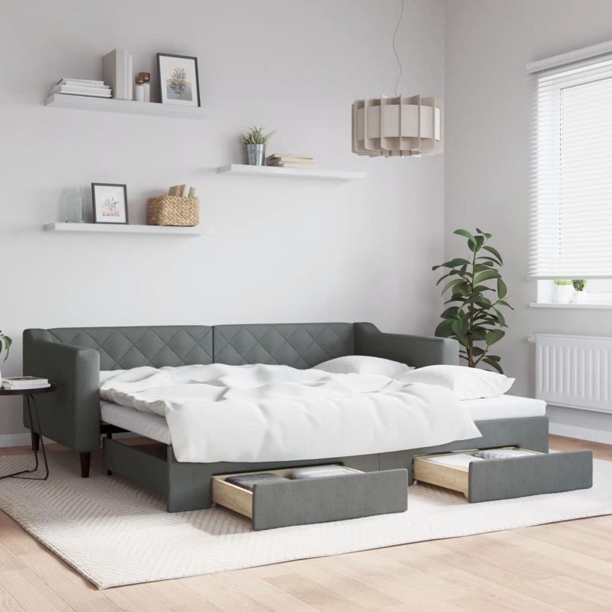 Sofa Bed Uitschuifbaar met Lade(s) 90x200 cm Donkergrijs Stof