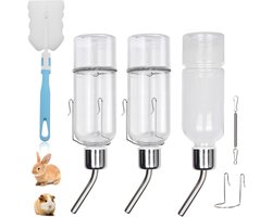 Drinkfles met houder voor konijnen en kleine huisdieren, 3 stuks, 350 ml - Konijnendrinkfles - Waterdispenser voor cavia's, hamsters en chinchilla's