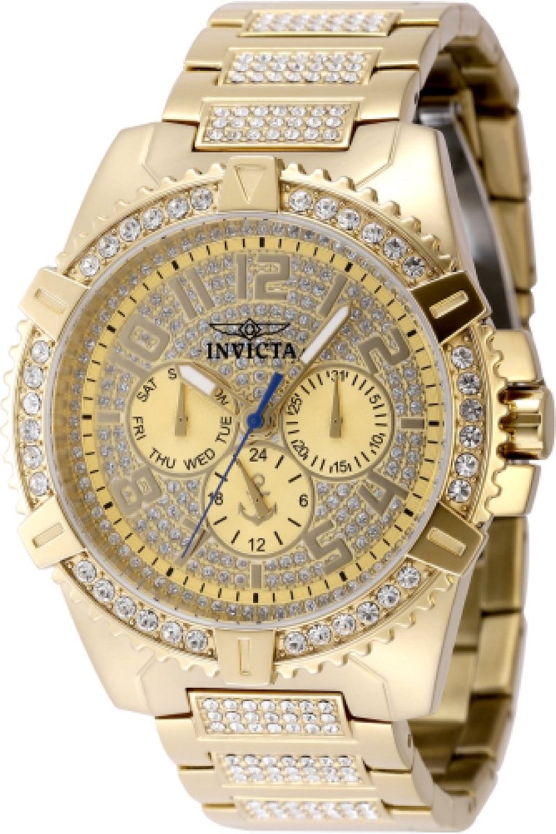 Invicta OCEAN VOYAGE 48922 Heren Horloge - Waterdicht - Analoog - Quartz Uurwerk - Roestvrij Staal met gouden Wijzerplaat - 45mm