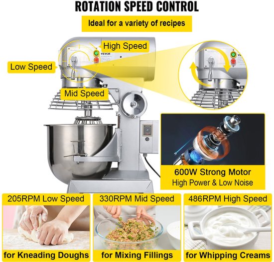 VEVOR Deegmixer Keukenmachine Standmixer CommerciëLe Kneedmachine 15 Qt 600W van Vevor — afbeelding 3