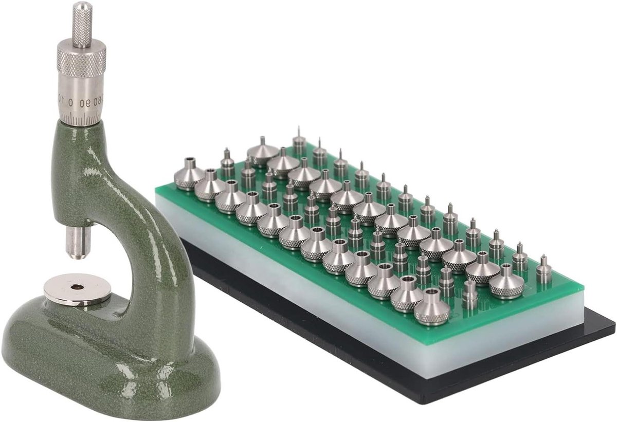 Allecto - Horlogepersgereedschap - Onderhoudswerkplaats - Eenvoudige bediening - Glanzende afwerking - Corrosiebestendig - Geschikt voor alle horloges - 48-delige matrijzen - Horlogekast dichterbij