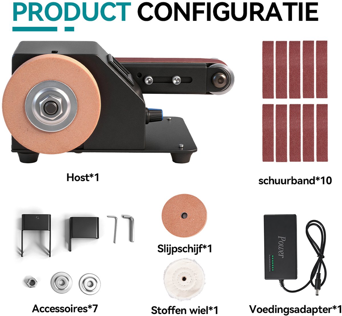 Bandschuurmachine - 150 W Mini-bandschuurmachine - doe-het-zelf polijstschuurmachine - met 10 schuurbanden - traploze toerentalregeling en instelbare hoek – foto 2