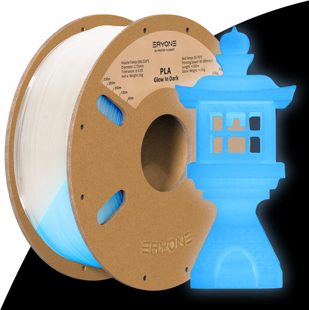Lichtgevend PLA Filament 1,75 mm voor 3D-printers - 1 kg Spoel Blauw Gloeiend