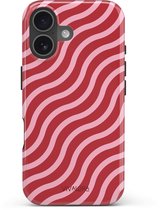 Étui de téléphone robuste VivaLora iPhone 17 avec MagSafe - Wine Flow Print - Coque téléphone 2-en-1 - Coque rigide et dos en silicone - Protection supplémentaire - Antichoc - Rayures ondulées - Bordeaux/Rose
