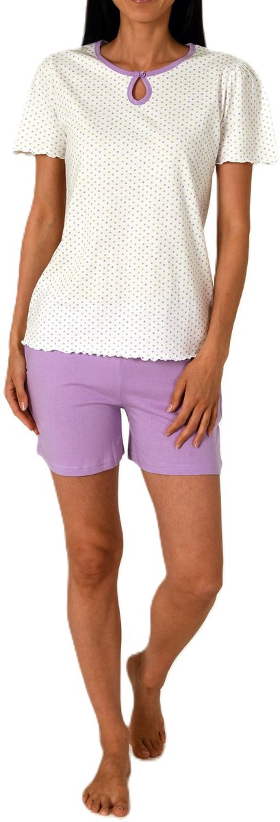 Normann dames capri pyjama met korte mouwen in stippenlook - ook in grote maten flieder