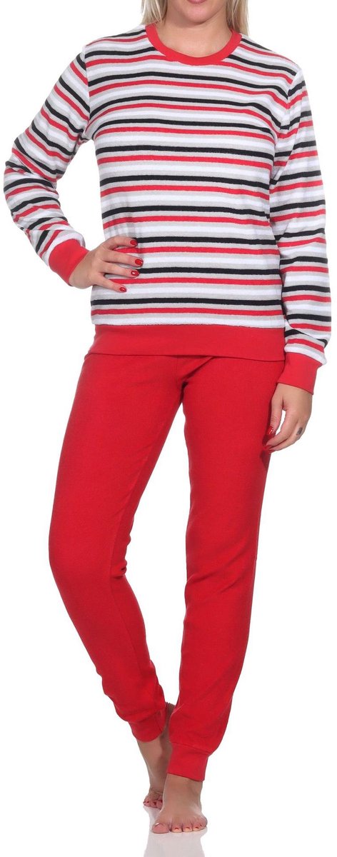Normann N dames pyjama badstof - Stripes - Warme winter pyjama - 50 - Rood