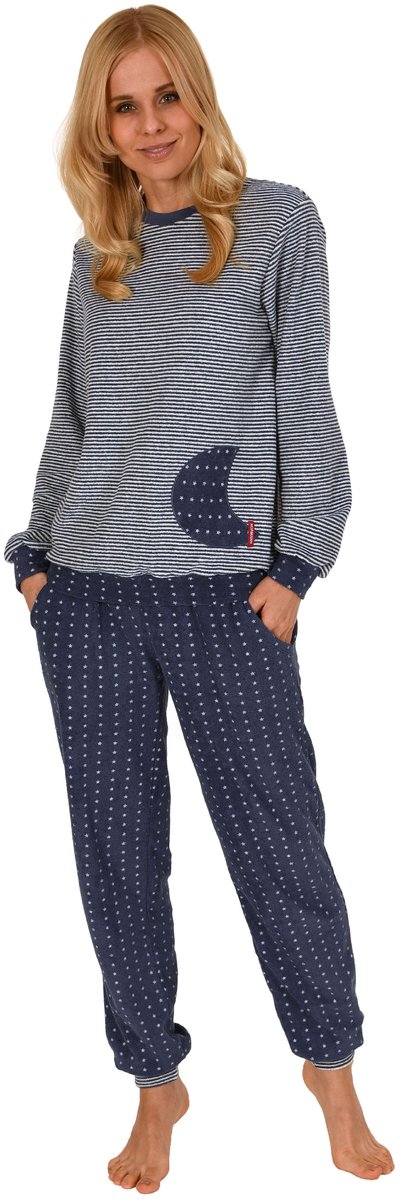 Normann Dames Badstof pyjama met manchetten in polka-dot en streepmotief - ook in overmaten Ringel