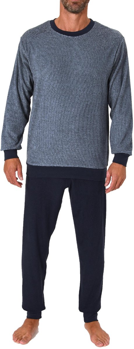 Herenpyjama in badstof met lange mouwen en manchetten in streepjes-look - ook in overmaten