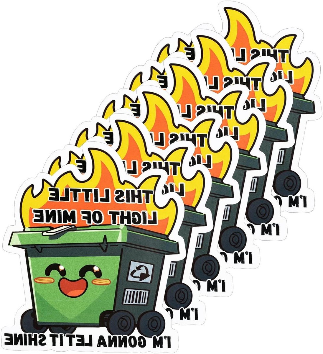 Afvalcontainer Vuursticker, Grappige Memesticker voor Laptop, Waterfles en Auto