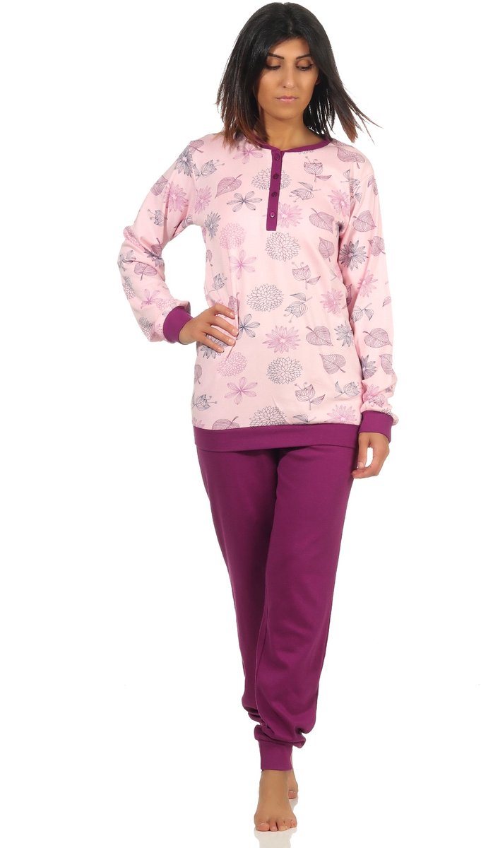 Normann Edele dames Interlock Pyjama lang met manchetten - ook in overmaats formaat - 202 96 105 rosa