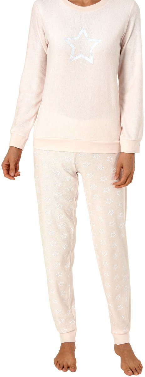 Normann Dames badstof pyjama's met lange mouwen, manchetten en sterretjesoptiek - 291 201 13 942 rose