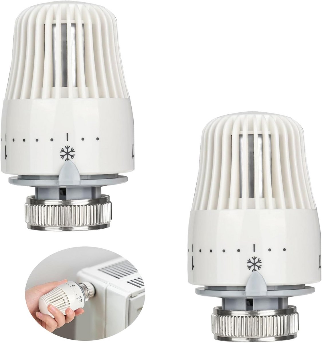 2 Stuks Thermostaatknoppen voor Radiator - Instelbaar met Vorstbeveiliging (M30 x 1,5)