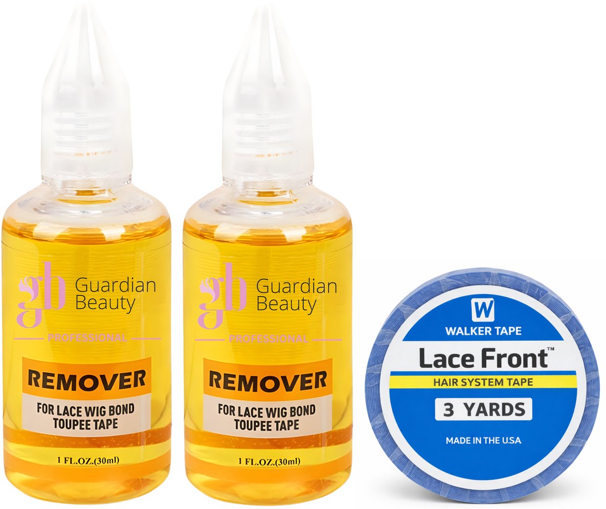 Walker Tape Pruikentape & Guardian Beauty Remover Set - Lace Front - Hair System Tape - 3 yards - 0.8 cm + GB Remover - Geel - For Lace Wig Bond and Toupee Tape - 2 stuks - 30ml - Haarextensions