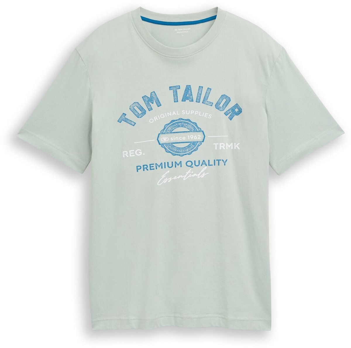 Tom Tailor - T-shirt met logoprint - Maat L - soft greyish green