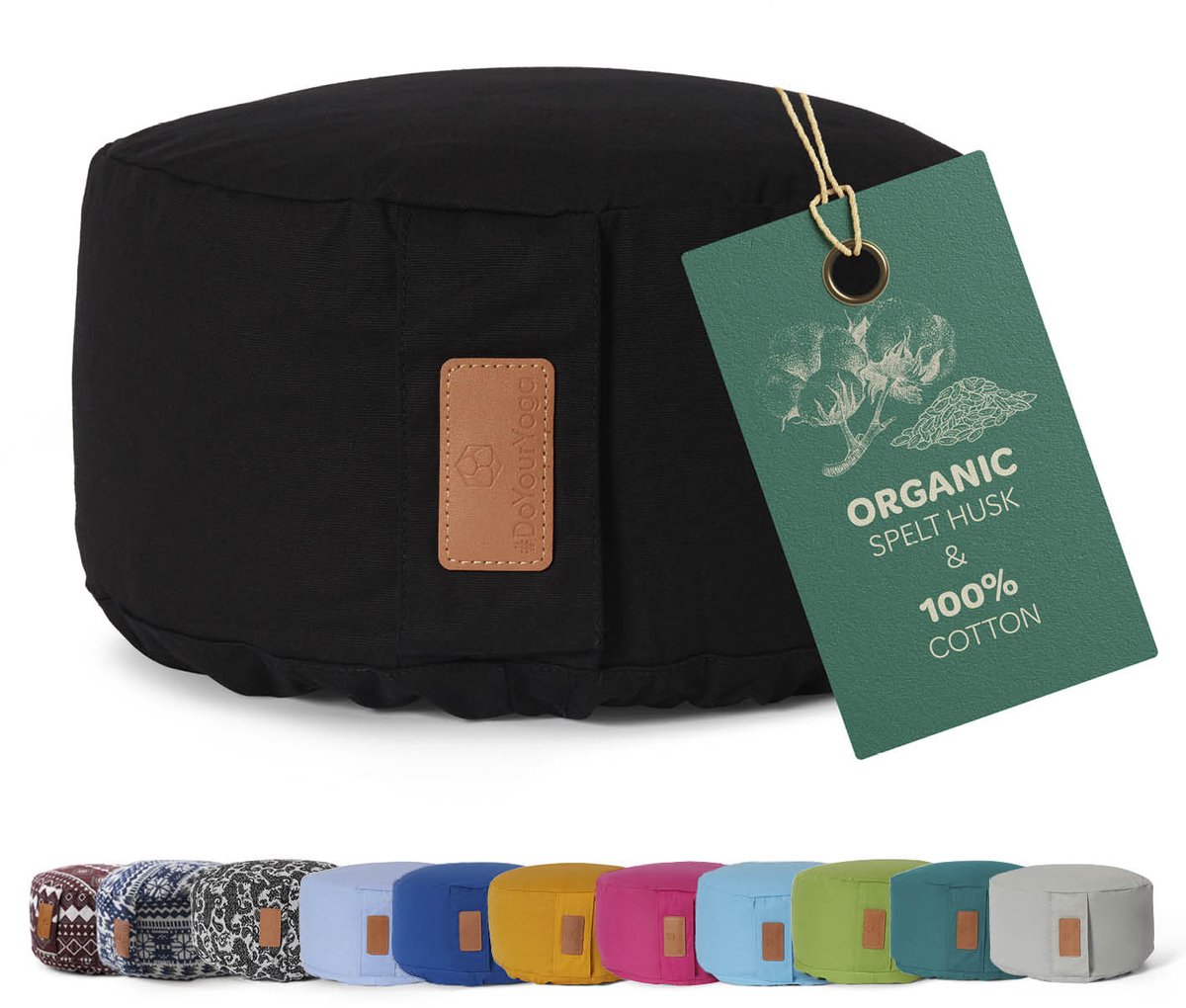 Bol.com #DoYourYoga - Yoga kussen - »Vishnu« - rond meditatiekussen met bio-organische Spelt vulling - H:15cm, diam.30cm - zwart aanbieding