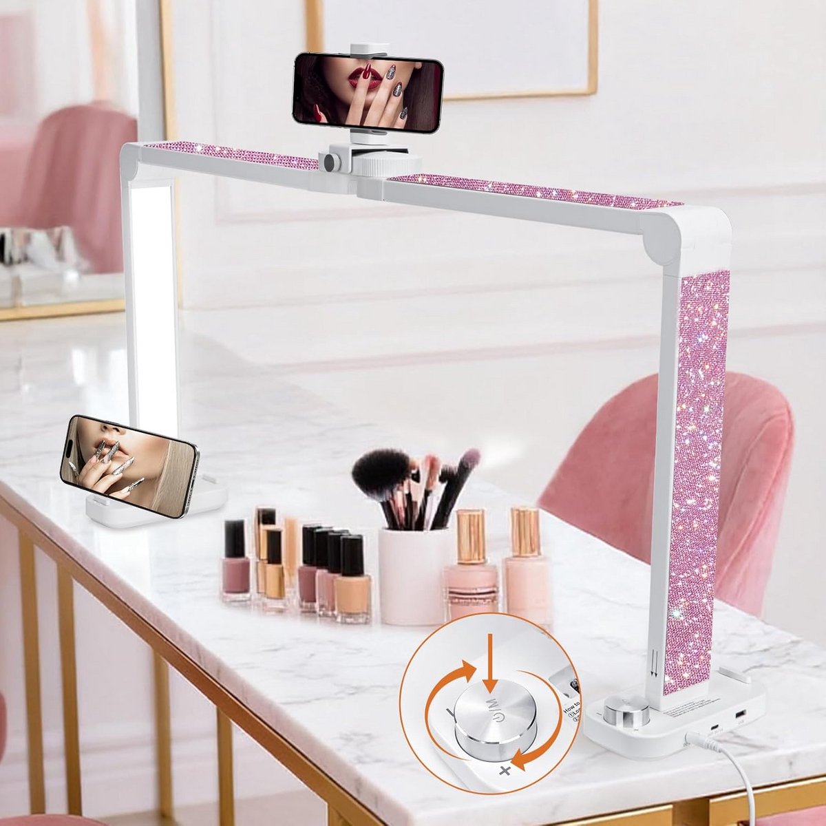 Grote 34 Inch Halve Maan LED Lamp met Telefoonhouder - Instelbare Helderheid voor Nagelstyling, Wimpers en Werk
