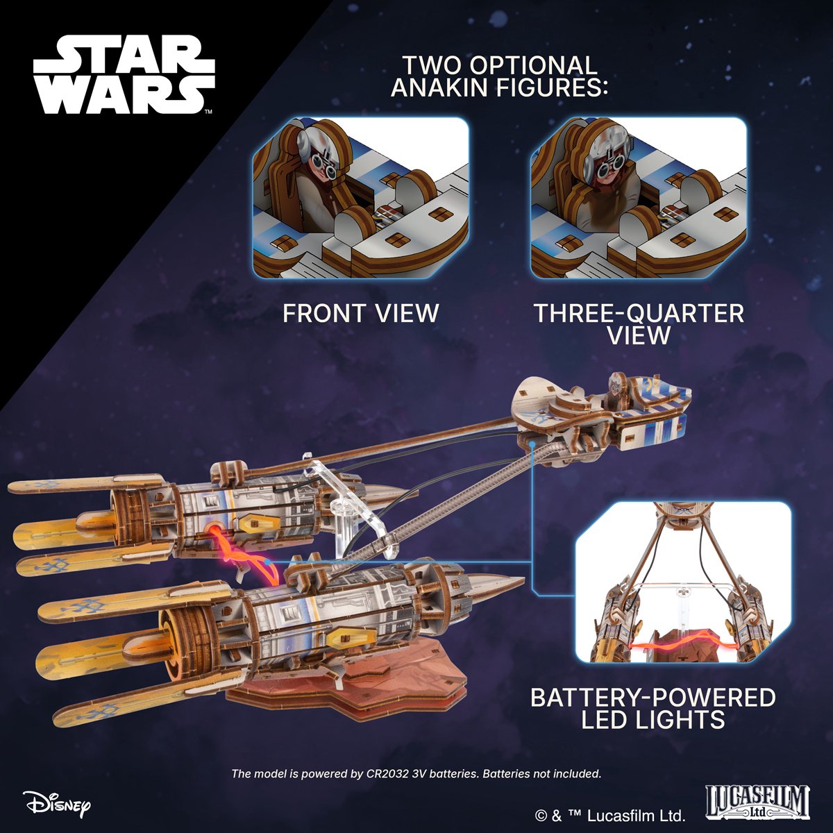 UGEARS 3D Modelbouw - Anakin Skywalker's Podracer - Star Wars - Mechanisch Bouwpakket Hout - Educatief Speelgoed — afbeelding 4