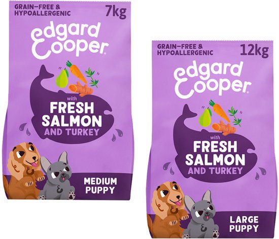 Edgard & Cooper Puppy Hondenbrokken Voor Medium Honden, Verse Zalm & Kalkoen, 7Kg, Hypoallergeen Recept Met Natuurlijke Ingrediënten, Perfecte Vezelbalans