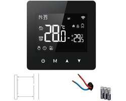 Opbouw Thermostaat | WiFi | 2-draads (batterijen) | Week/Weekend programma | CV installatie |aan/uit | Stadsverwarming | App bediening | Tuya/Smartlife/Google Home | Zwart