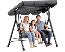 Soontrans - Tuinschommel 3-Zits Met Verstelbaar Zonnedak - Schommelbank Antislip voetsteunen - Hollywoodschommel - Tuinhangmat - Stevig Metalen Frame Voor Tuin Terras - Hangmatbank 175.5x110x152cm - Tuinhangmat Weerbestendig Met Kussen - Antraciet