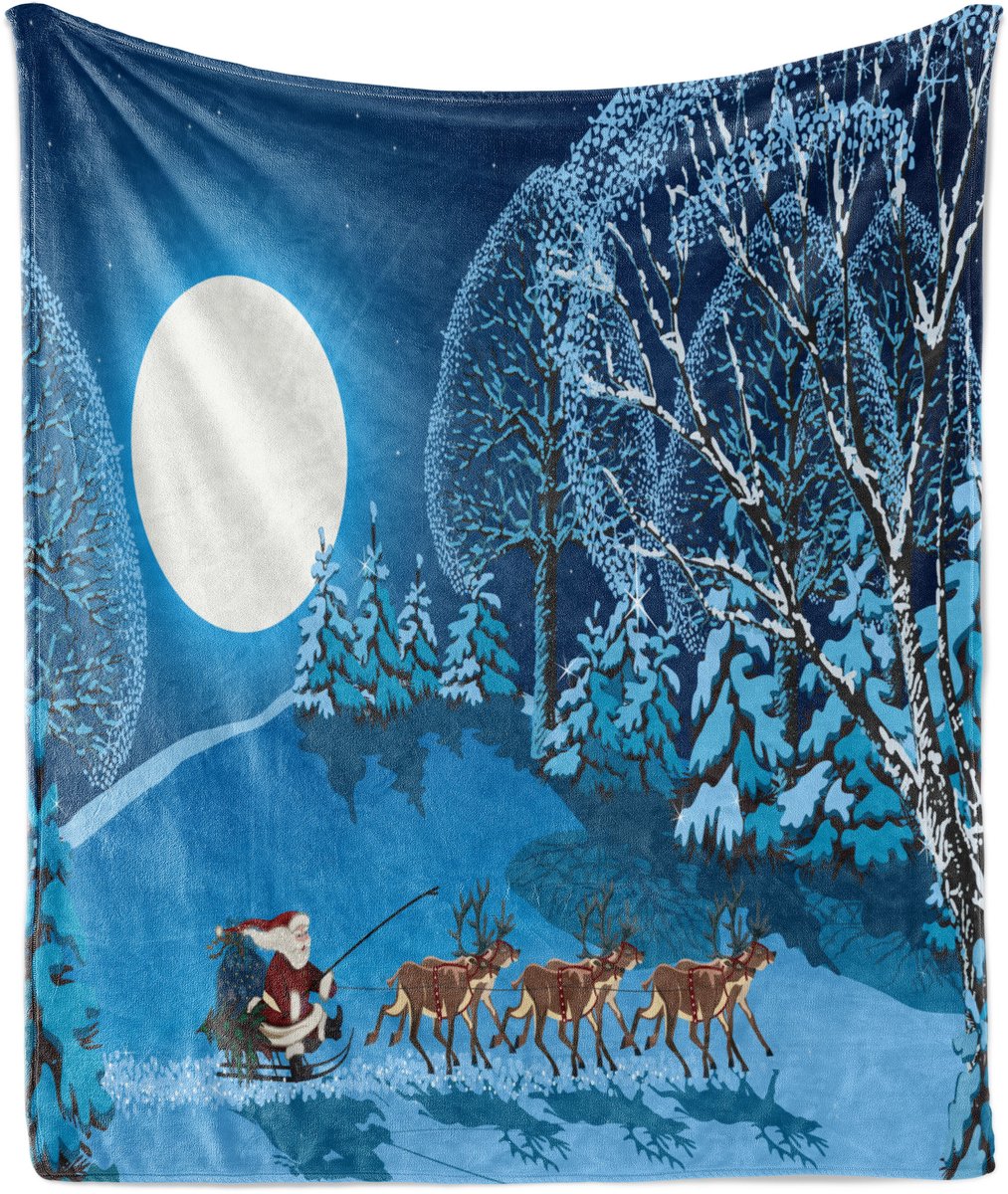 ABAKUHAUS Kerstdeken van zacht flanellen fleece, Kerstwinterbos, knusse pluche plaid, 125 x 175 cm, marineblauw