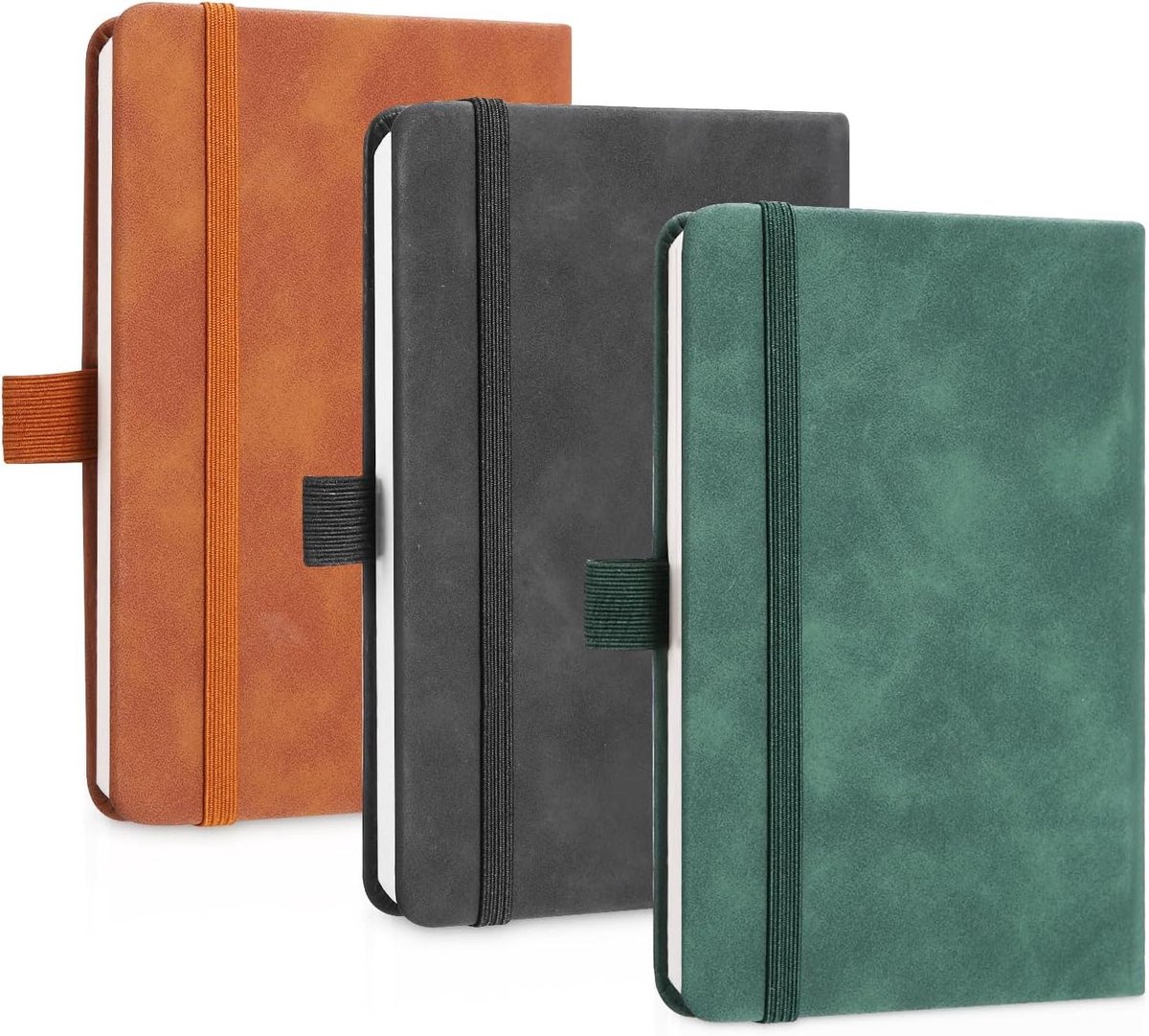 Notitieboek Set - Dagboek Notebook - Ideeën Vastleggen - Vegan Leer - 3 Stuks A5 - Zwart Groen Bruin