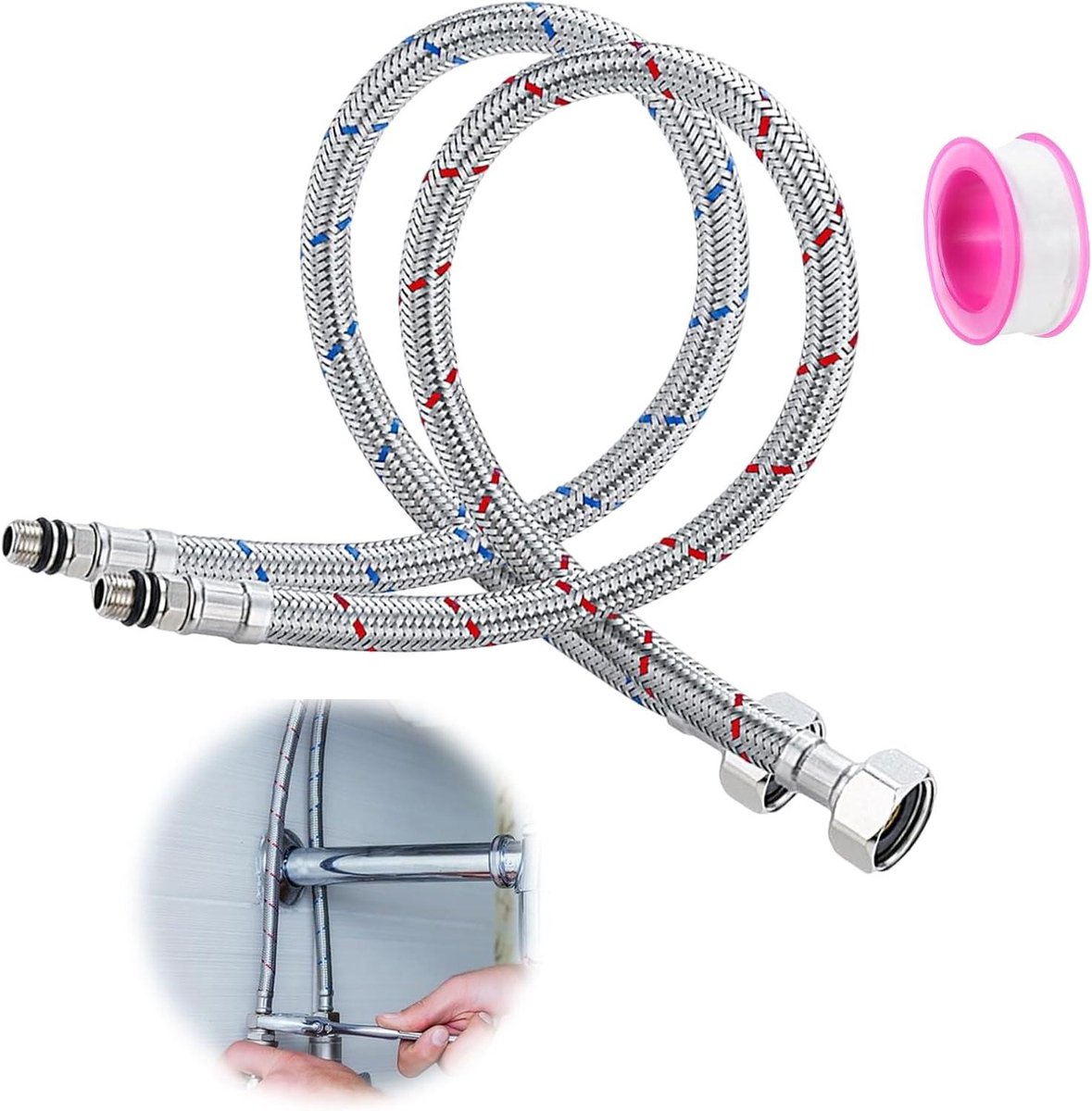 Waterkraanslang 80 cm voor mengkraan - Flexibele verlengslang met dichtingsband