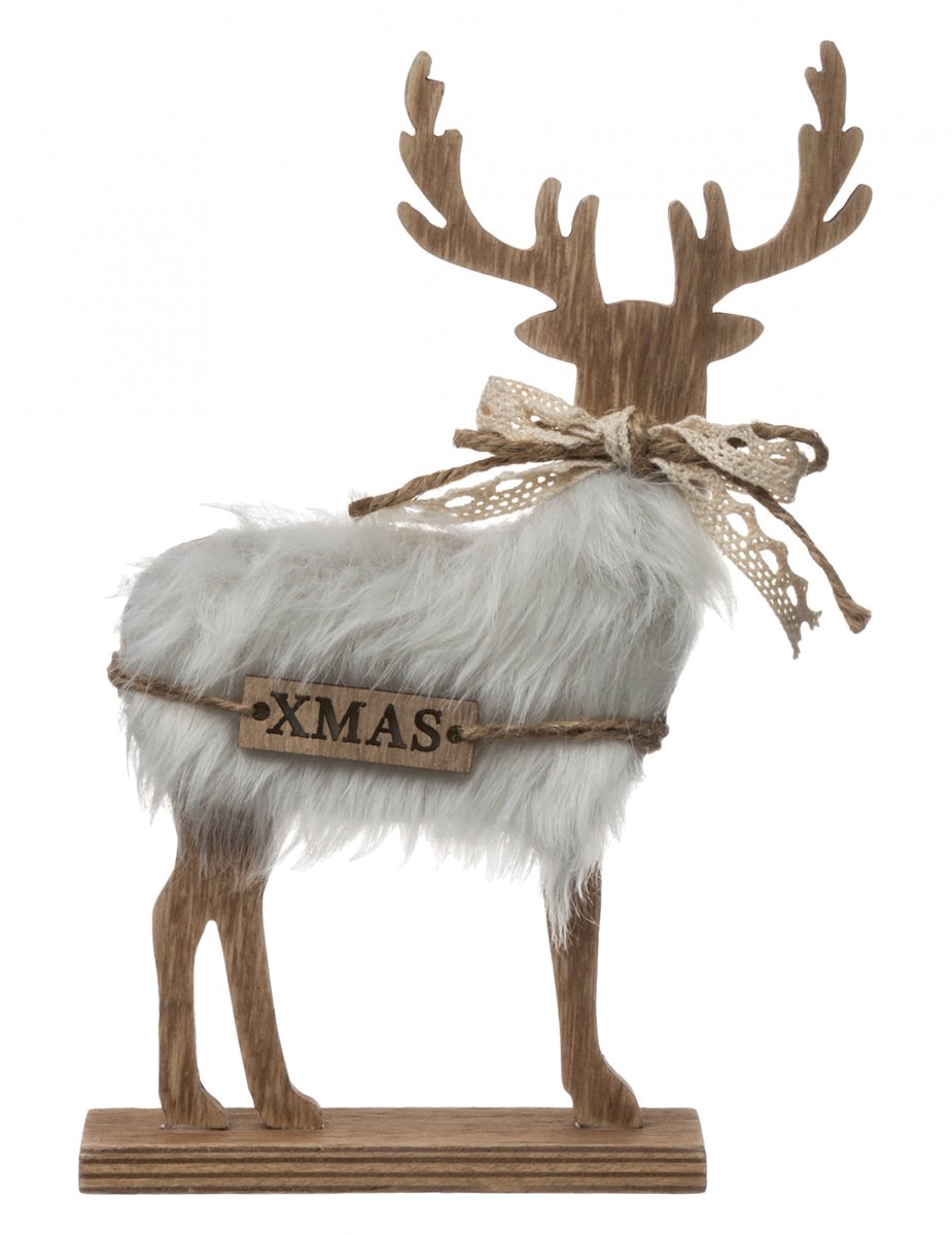 Rendier met imitatiebont en Hout - Xmas - Kerst - 21 Hoog