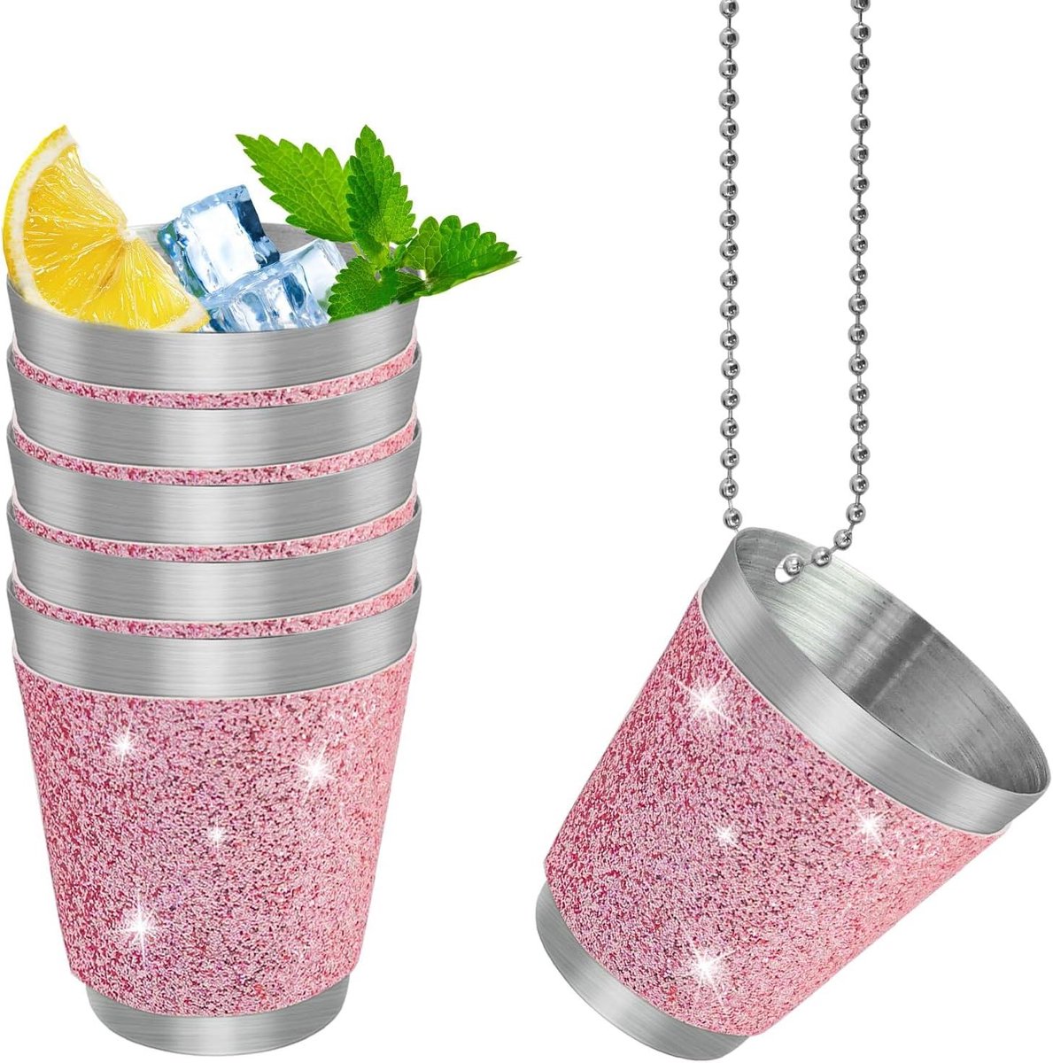 Set van 6 roestvrijstalen borrelglazen - Roze - 30 ml - Carnaval, bruiloft, vrijgezellenfeest