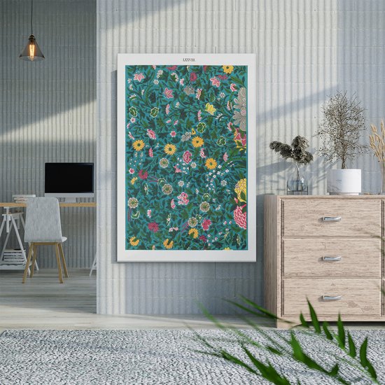 Artaza Canvas Schilderij Bloemen - 60x90 cm - Vintage Wanddecoratie - Muurdecoratie Bloemenpatroon - Japandi Schilderijen Op Canvas - Roze