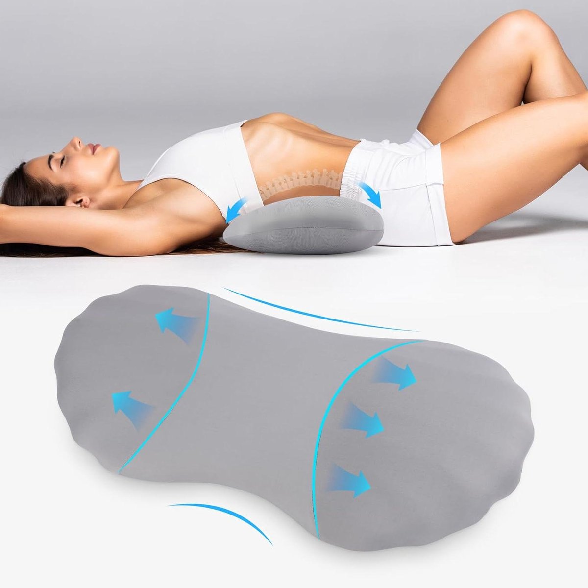 Lendensteunkussen voor rug en taille, verstelbaar traagschuim kussen voor rugpijn en betere slaaphouding