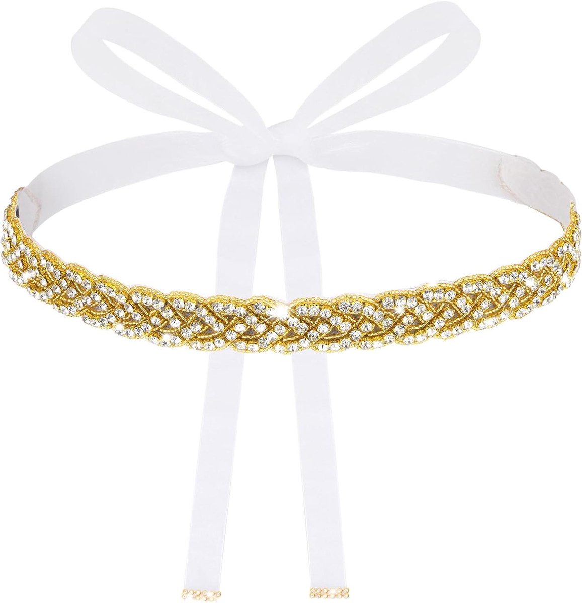 Handgemaakte Gouden Bruidsriem met Strass, Trouwjurk Sash Trim Crystal Riem met Linten