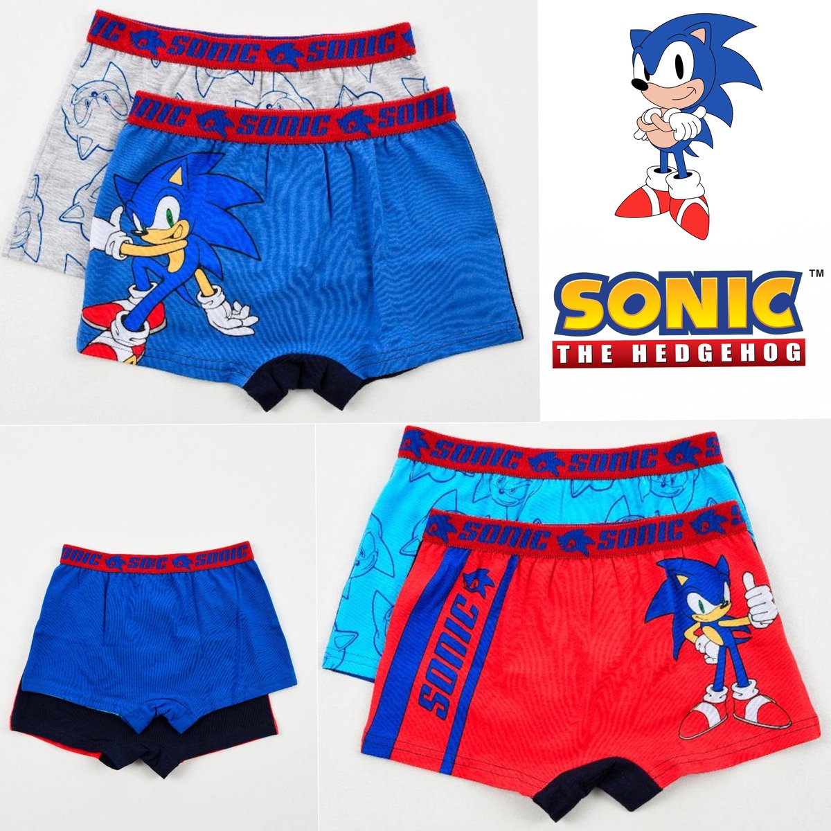 Sonic The Hedgehog Boxershorts - Set van 4 stuks - Blauw/Grijs/Rood - Jongens Ondergoed - Katoen - Maat 98/104