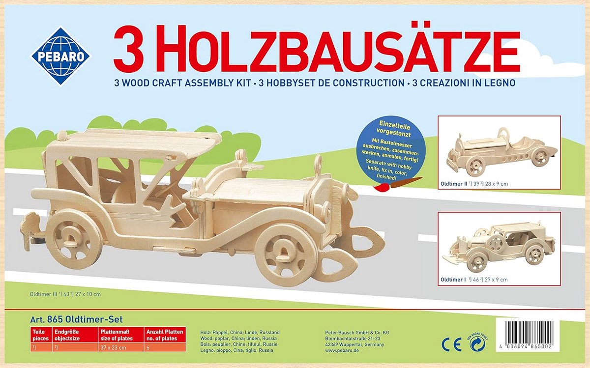 3D Houten Bouwset Oldtimers (3 Stuks) - Modelbouw Puzzel voor Jong & Oud