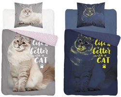 Poes Dekbedovertrek 140x200 Katoen Grote Kussensloop 70x90 GLow In the Dark Kat Dekbedovertrek