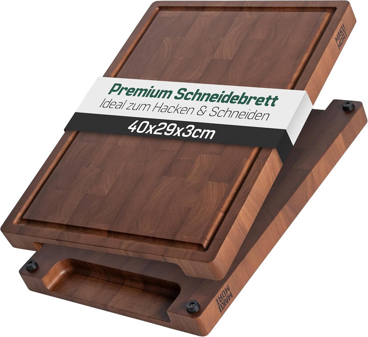Stevige Houten Snijplank (Dwarshout) met Sapgoot en Handvatten, 40x29x3 cm