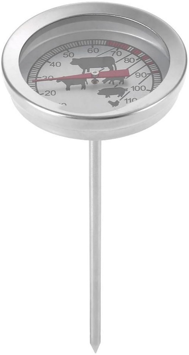 Vleesthermometer Roestvrij Staal met Grote Wijzerplaat voor Koken BBQ en Bakken