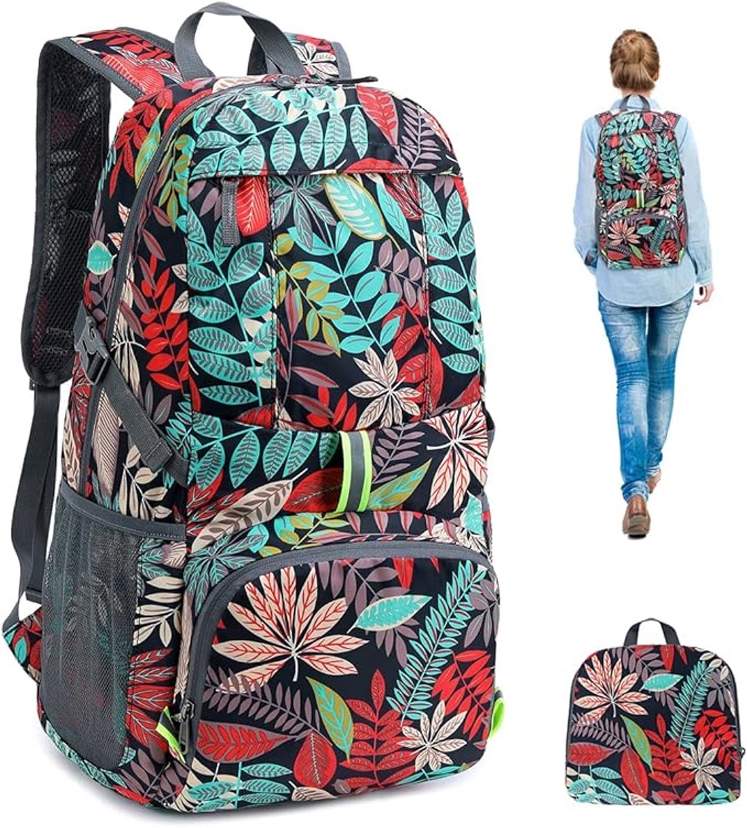 Opvouwbare rugzak, 35L ultralichte, waterdichte wandelrugzak voor mannen en vrouwen, met reflecterend design voor extra veiligheid, geschikt voor kamperen, wandelen en reizen in de buitenlucht.