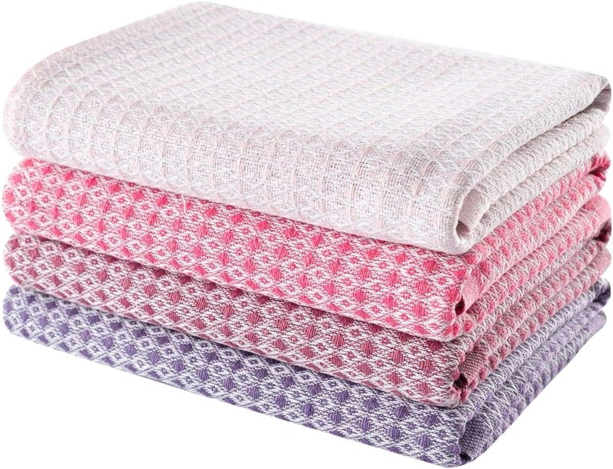 Set van 4 Katoenen Theedoeken 40x60 cm - Zachtroze Keukendoeken